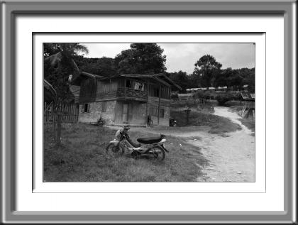 hill tribe village, motorcycle, Laos